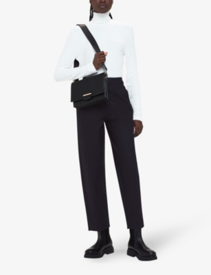 Whistles Womens Navy Carla Barrel-leg High-rise Stretch-cotton Trousers In Navy