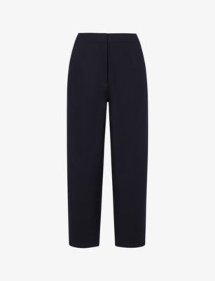 Whistles Womens Navy Carla Barrel-leg High-rise Stretch-cotton Trousers In Navy