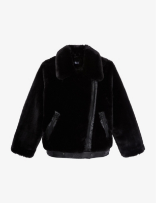 THE KOOPLES THE KOOPLES WOMENS BLACK CONTRAST-TRIM COLLARED FAUX-FUR JACKET