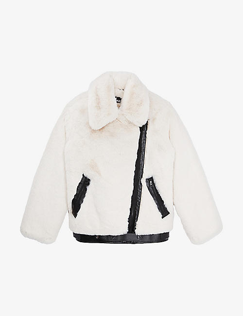 THE KOOPLES: Contrast-trim collared faux-fur jacket
