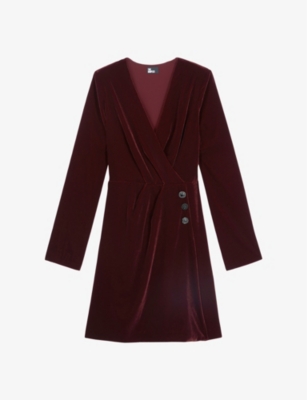 THE KOOPLES: V-neck wrap-front stretch-velvet mini dress