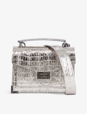 Shop The Kooples Womens Antic Silver Emily Small Croc-embossed Leather Shoulder Bag 1 Size