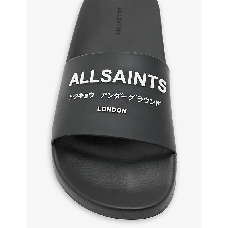 Shop Allsaints Underground Logo-debossed Rubber Slides In Black