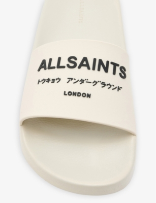 Shop Allsaints Women's White Underground Logo-debossed Rubber Slides