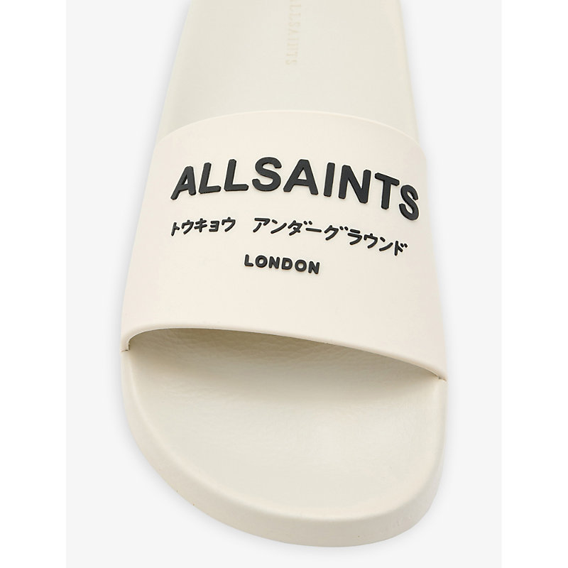 Shop Allsaints Underground Logo-debossed Rubber Slides In White