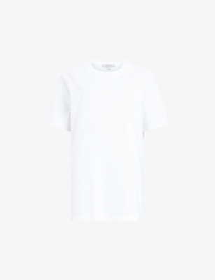 Allsaints Womens White Pippa Brand-embroidered Organic-cotton T-shirt