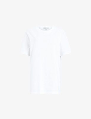 Allsaints Womens White Pippa Brand-embroidered Organic-cotton T-shirt In White