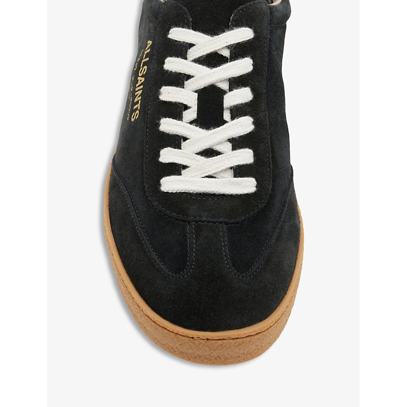 Shop Allsaints Women's Black/white Thelma Logo-embossed Leather Low-top Trainers
