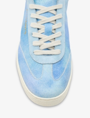Shop Allsaints Womens Denim Blue Thelma Logo-embossed Leather Low-top Trainers