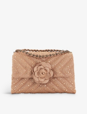 Dune Womens Rose-gold Diamante Richmond Diamante-embellished Quilted Woven Shoulder Bag