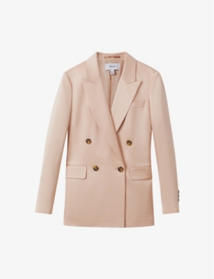 Shop Reiss Womens Pink Eve Double-breasted Satin Blazer