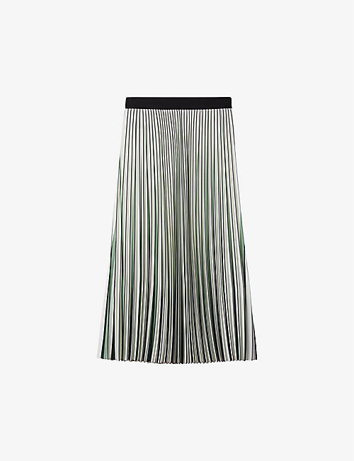 REISS: Saige stripe-pattern pleated woven midi skirt