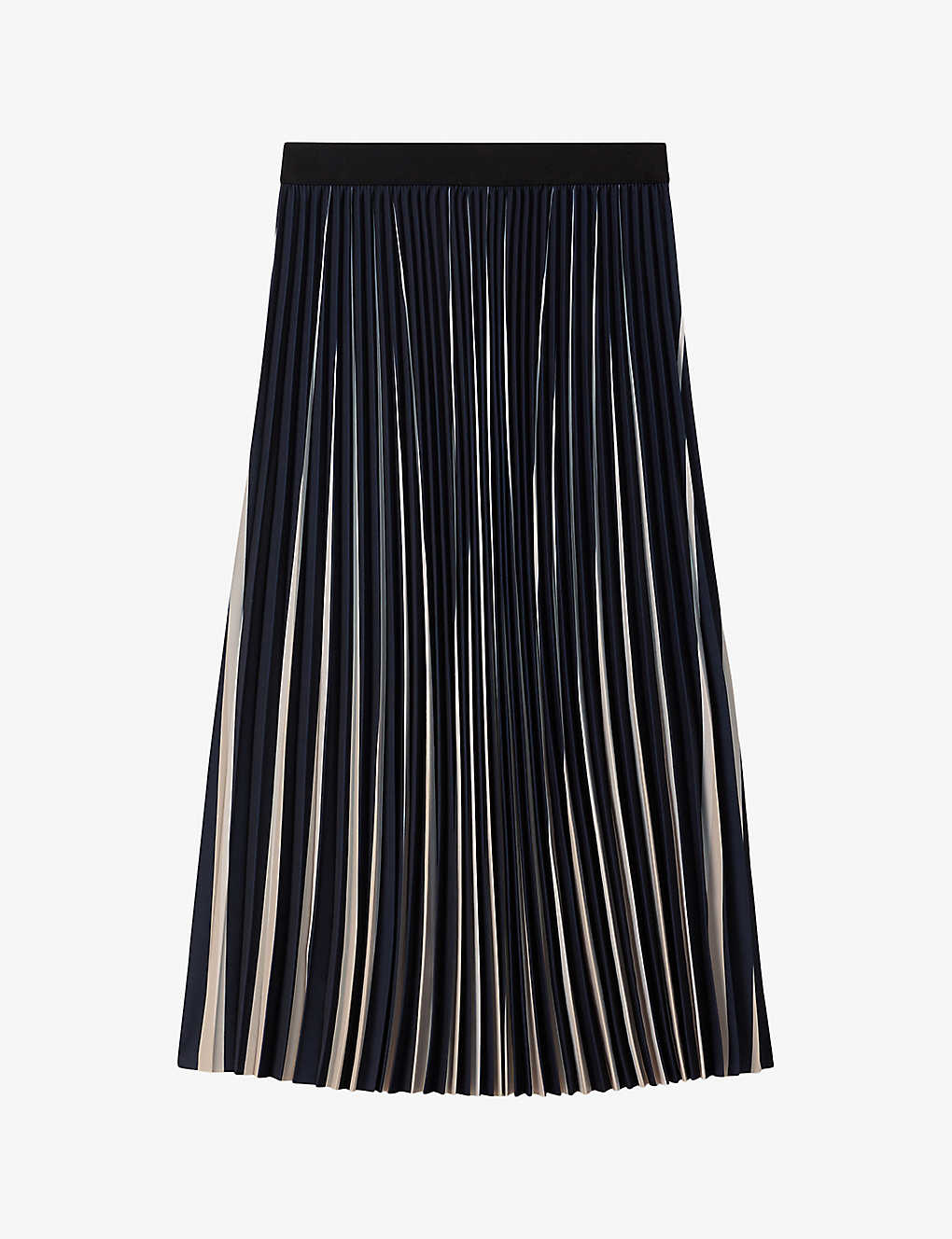 Reiss Saige Stripe-pattern Pleated Woven Midi Skirt In Navy/cream