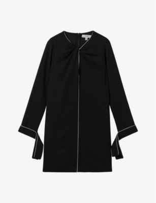 Shop Reiss Women's Black Eloise Contrast-piping Woven Mini Dress