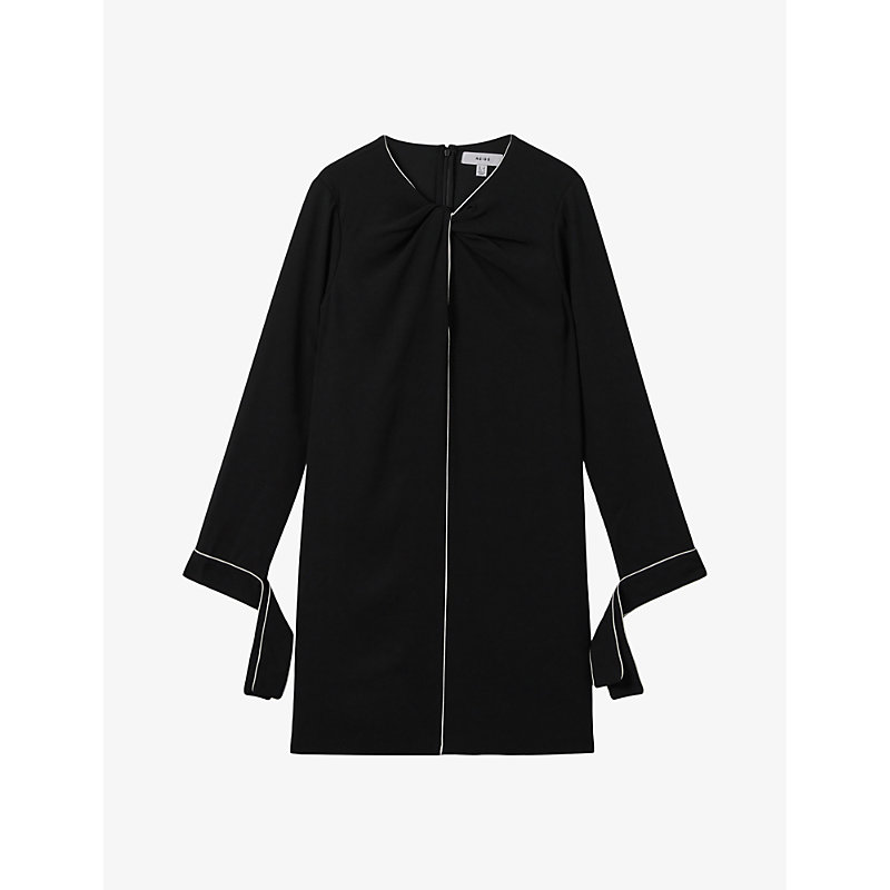 Shop Reiss Women's Black Eloise Contrast-piping Woven Mini Dress