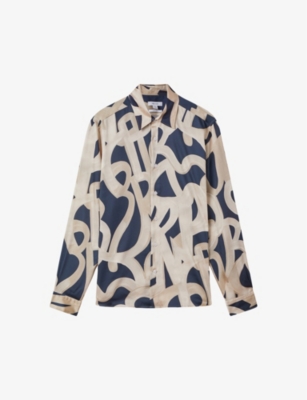 Reiss Jude Painted Print Top In Navy/ecru