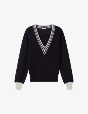 REISS: Tammy V-neck woven jumper