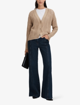 Shop Reiss Women's Neutral Tiffany Open-stitch Stretch Cotton-blend Cardigan