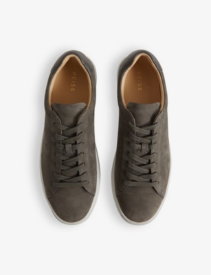 Shop Reiss Men's Grey Finley Logo-embossed Leather Low-top Trainers