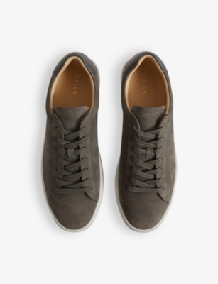 Reiss Mens Grey Finley Logo-embossed Leather Low-top Trainers In Grey