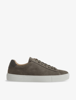 Shop Reiss Men's Grey Finley Logo-embossed Leather Low-top Trainers