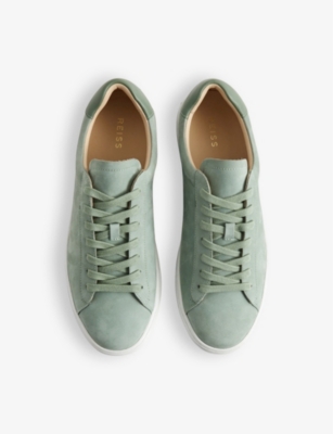 Shop Reiss Finley Logo-embossed Leather Low-top Trainers In Sage