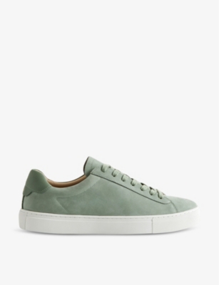 Shop Reiss Men's Sage Finley Logo-embossed Leather Low-top Trainers