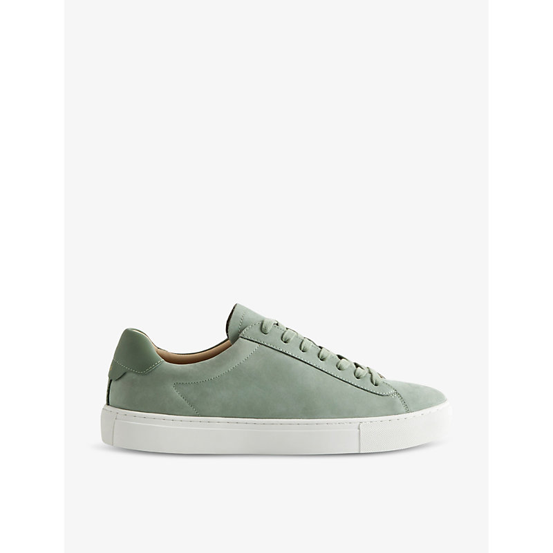Shop Reiss Finley Logo-embossed Leather Low-top Trainers In Sage