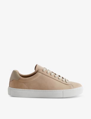 Shop Reiss Men's Stone Finley Logo-embossed Leather Low-top Trainers