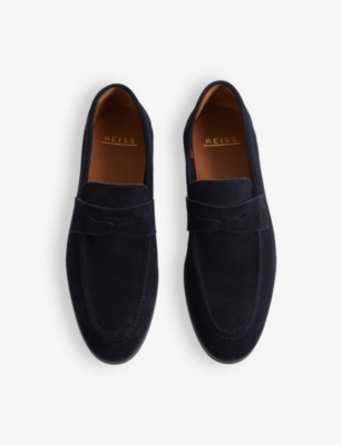 Shop Reiss Men's Navy Bray Slip-on Suede Loafers