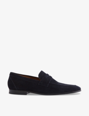 Shop Reiss Men's Navy Bray Slip-on Suede Loafers