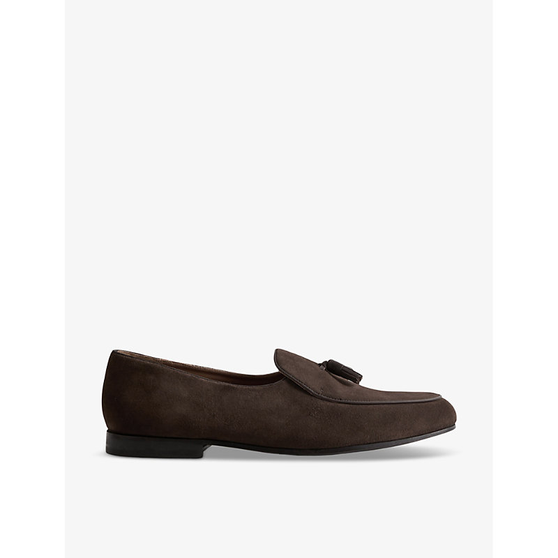 Shop Reiss Harry Tassel-trim Slip-on Suede Loafers In Dark Brown