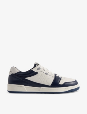 Shop Reiss Men's Vy/white Astor Logo-embossed Low-top Leather Trainers In Navy/white