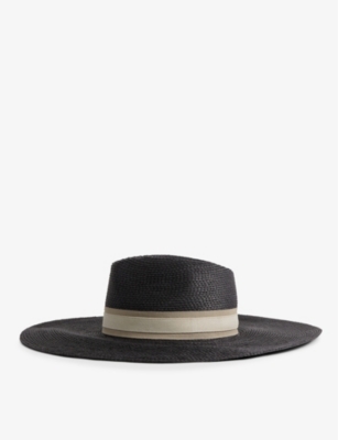 Reiss Womens Black Georgina Wide-brim Raffia Hat