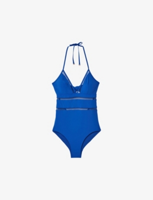 REISS: Gia halter-neck lattice-trim swimsuit