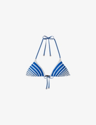 Shop Reiss Women's Blue Stripe Tilly Stripe-print Stretch-nylon Bikini Top