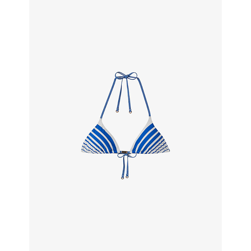 Shop Reiss Women's Blue Stripe Tilly Stripe-print Stretch-nylon Bikini Top