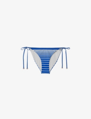 Shop Reiss Tilly Stripe-print Stretch-nylon Bikini Bottoms In Blue Stripe