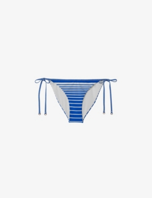 Reiss Blue Stripe Striped Side Tie Bikini Bottoms In Blue Stripe