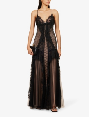 Shop Alberta Ferretti Womens Black Floral-patterned Slim-fit Lace Maxi Dress