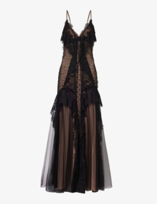 Alberta Ferretti Womens Black Floral-patterned Slim-fit Lace Maxi Dress