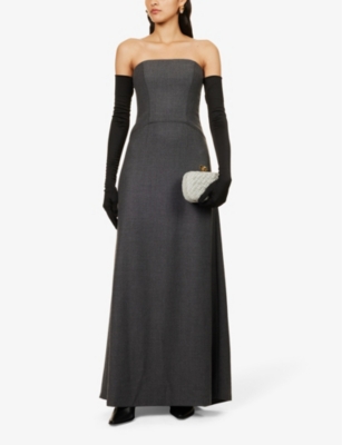 Shop Alberta Ferretti Corseted Slim-fit Stretch-wool Maxi Dress In Grey