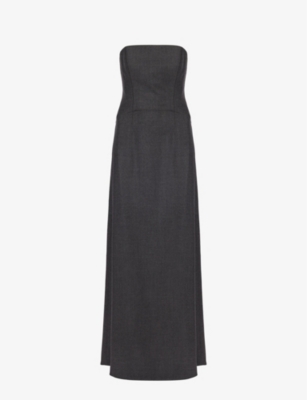 Shop Alberta Ferretti Corseted Slim-fit Stretch-wool Maxi Dress In Grey