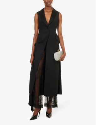 Shop Alberta Ferretti Women's Black Sleeveless Longline Crepe Jacket