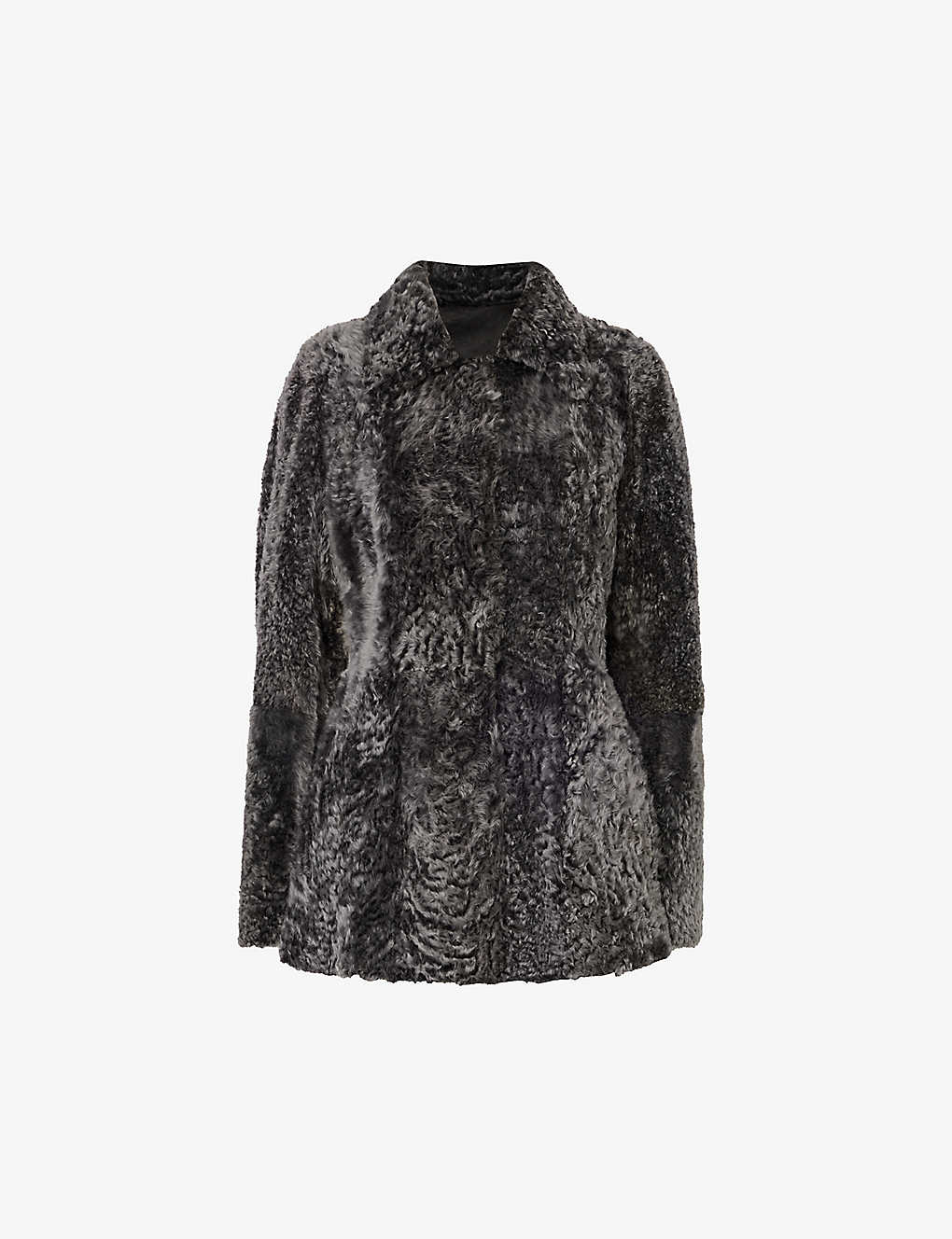 Alberta Ferretti Womens Fantasy Print Grey Collared Split-cuff Regular-fit Shearling Jacket