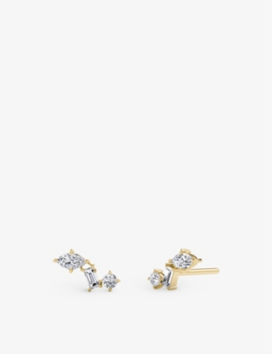 VRAI: Orion 14ct yellow-gold and 0.19ct round brilliant, marquis and baguette-cut lab-grown diamond single stud earring