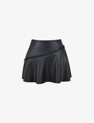 House Of Cb Womens Black Nova Braided-trim Faux-leather Mini Skirt