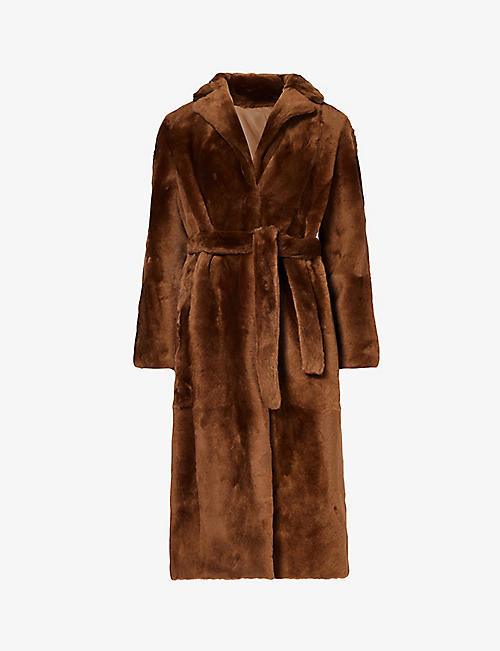 YVES SALOMON: Single-breasted belted shearling coat