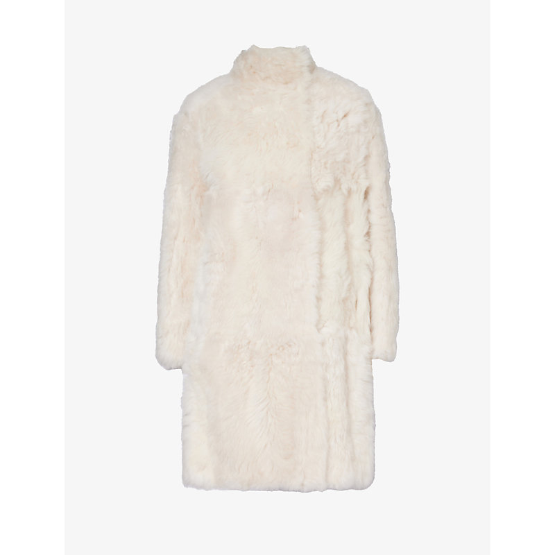 Yves Salomon Womens Meringue Reversible Single-breasted Shearling Coat