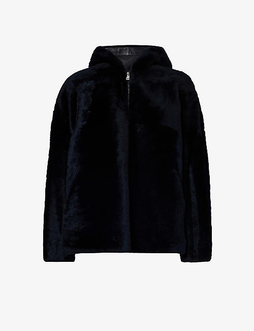 YVES SALOMON: Brushed-texture relaxed-fit shearling hooded jacket